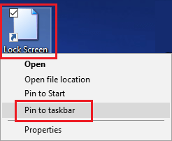 Pin Lock Screen Shortcut to Windows Taskbar