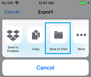 Save to Files Option on iPhone