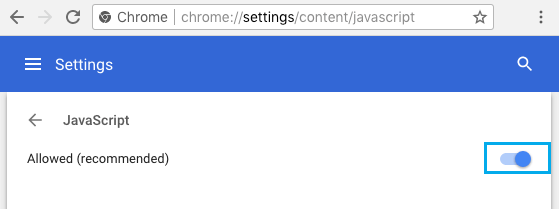 Enable JavaScript in Chrome Browser