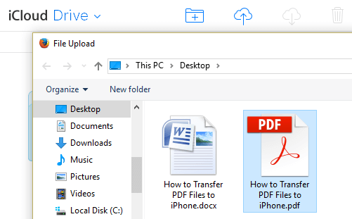 Choose PDF File On Computer For Upload to iCloud Drive Choose PDF File On Computer For Upload to iCloud Drive