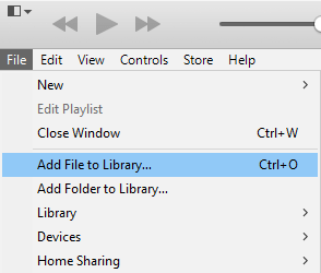 Add File to Library Option in iTunes Add File to Library Option in iTunes