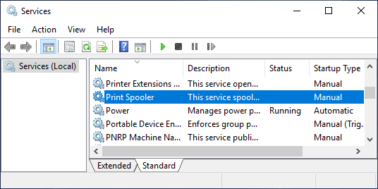 Print Spooler Service on Windows Services Screen