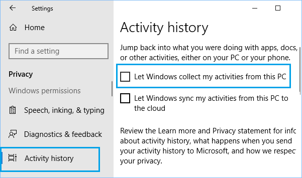 Prevent Windows 10 From Collecting Activity History on this PC
