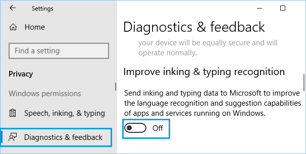 Disable Sending of Inking and Typing Data to Microsoft