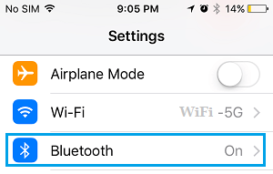 Bluetooth Option On iPhone Settings Screen