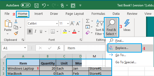 Opción Buscar y Reemplazar en Excel