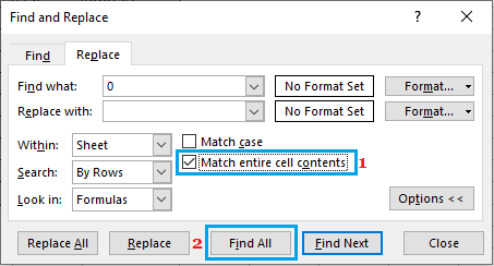 Encontrar todos los ceros en Excel