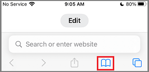 Icono del libro en el navegador Safari del iPhone