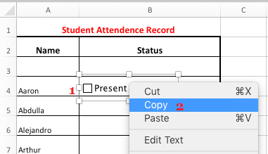 Casilla de verificación para copiar en Excel