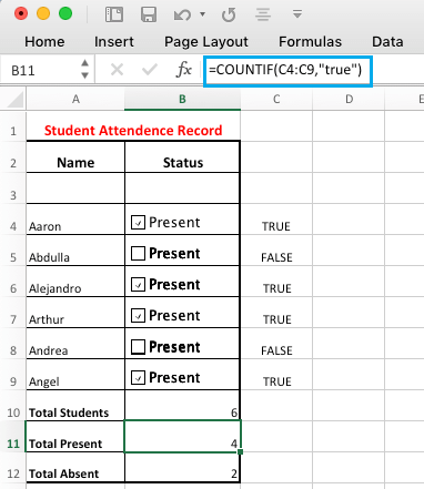 Utilizar casillas de verificación en una fórmula de Excel