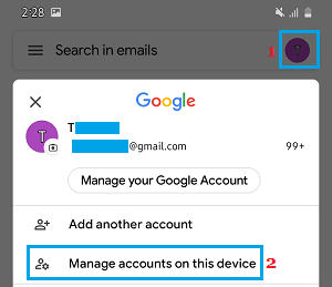 Gestionar las cuentas de este dispositivo en la opción Gmail de Android