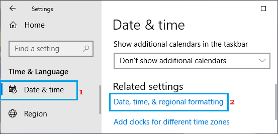 Opción de formatear la fecha, la hora y las regiones en el PC con Windows