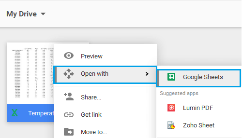 Abrir un archivo de Excel como una hoja de Google en Google Drive