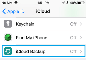  opción de copia de seguridad de iCloud en el iPhone