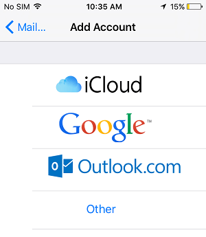 Choose Email Account Type on iPhone