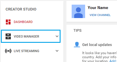 YouTube Video Manager Tab