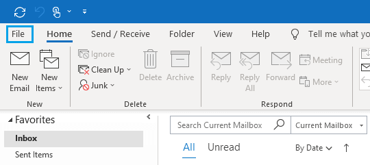 File Tab in Microsoft Outlook 