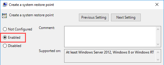 Enable the Option to Create System Point in Windows 10