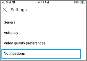 YouTube Notifications Settings Option on iPhone 