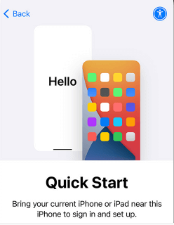 Quick Start Screen on iPhone