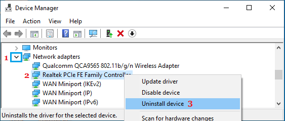 Uninstal Network Adapter