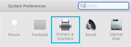 Printers and Scanners tab on Mac System Preferences Screen