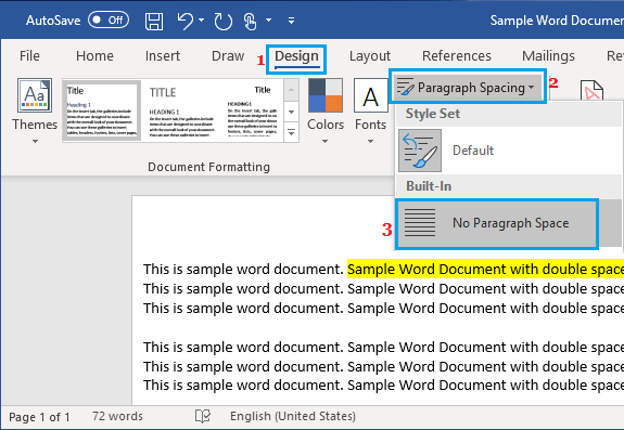 Paragraph Spacing Menu in Microsoft Word