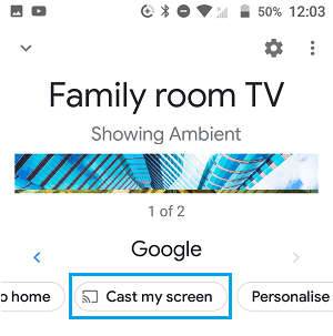 Cast My Screen Option in Google Home App