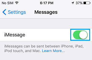 Turn ON iMessages On iPhone