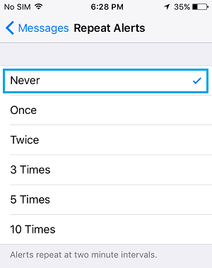 Never Repeat Message Alerts On iPhone