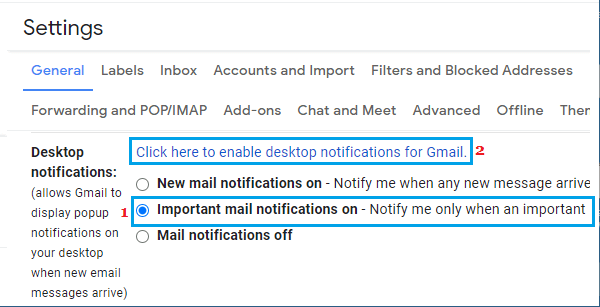 Enable Important Gmail Notifications on Computer