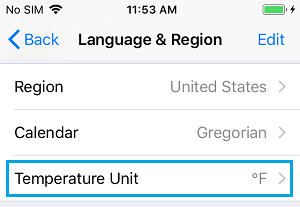 Opción de ajustar las unidades de temperatura en el iPhone