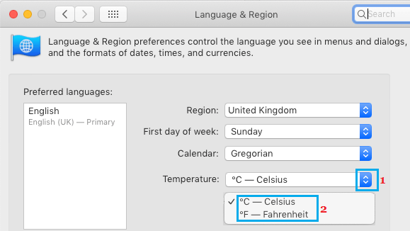 Elige la unidad de temperatura en el Mac