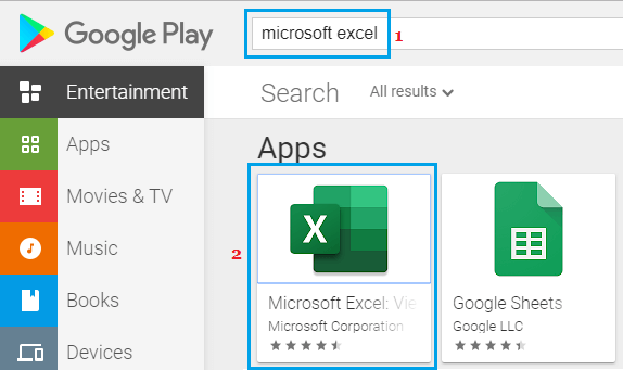 Search For Microsoft Excel App on Google Play Store