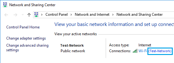 Network and Sharing Center Screen in Windows 10
