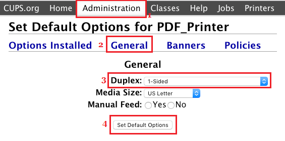 Set Duplex Printing Mode to 1-sided on Mac using CUPS