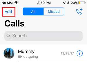 Edit Option on Calls Screen in WhatsApp on iPhone 