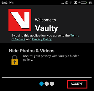 Accept Vaulty App Terms and Conditions