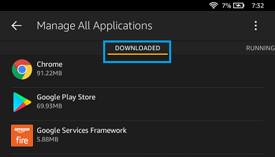 Downloaded Apps on Kindle Fire Tablet