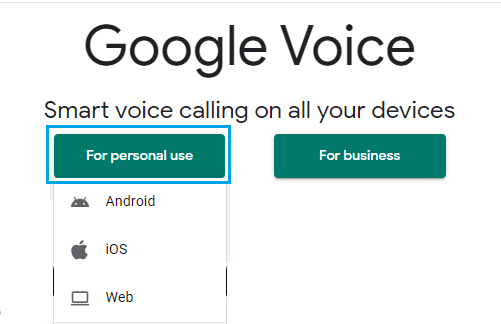 Select Google Voice For Personal Use