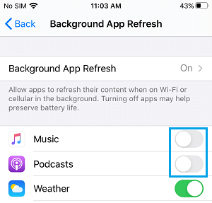 Disable Background App Refresh For Apps