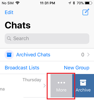 More Icon in WhatsApp Chats Screen on iPhone
