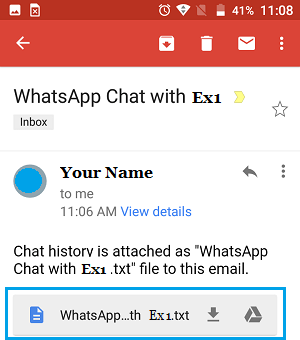 WhatsApp Chat Attached as Text File in Gmail