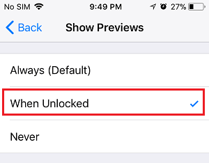 Show Previews When Unlocked Option on iPhone