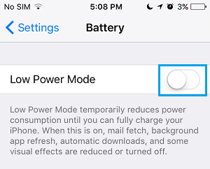 Disable Low Power Mode on iPhone