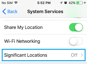 Significant Locations Option on iPhone