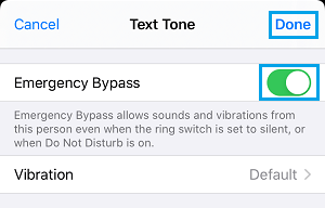 Enable Emergency Bypass For Messages on iPhone