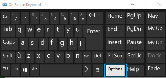 Options Key in On-Screen Keyboard in Windows 10