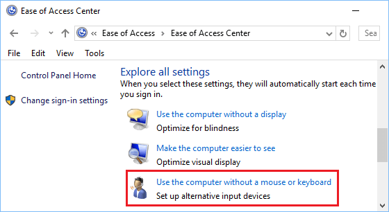 Use Computer Without a Mouse or Keyboard Option in Windows 10