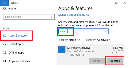 Uninstall OneDrive